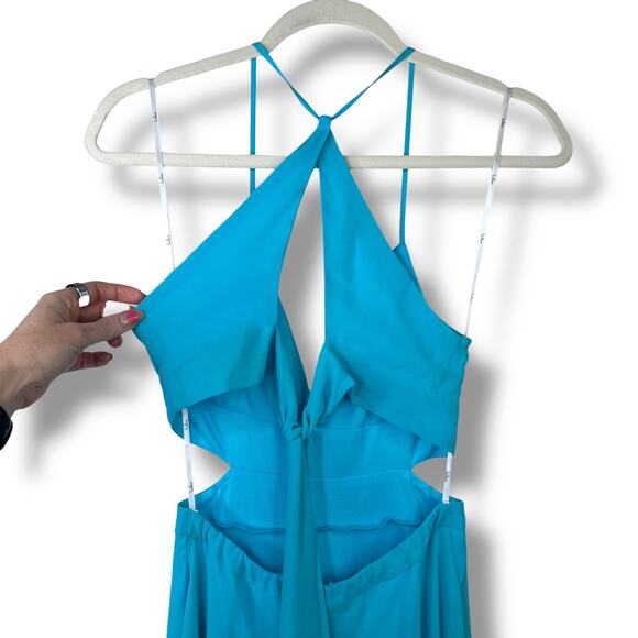 Lulus NWOT Tier and Now Blue Sash Tie-Back Tiered Plunging Cut-Out Maxi Dress - Picture 11 of 12